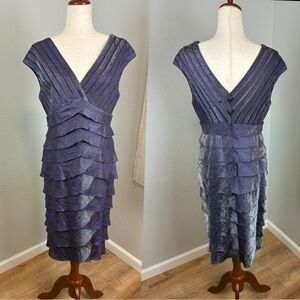 Cache Deep Purple Iridescent Tiered Mermaid Midi Dress Size 12